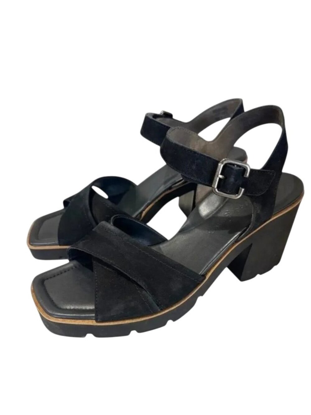 Paul Green Leora Sandals Women's US 10 UK 7.5 Black Suede Platform Block Heel
